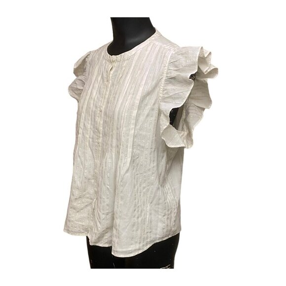 Joe’s Jeans Cream and Gold Pinstripe Ruffle Sleeve Cotton Top Size Large - Picture 4 of 7